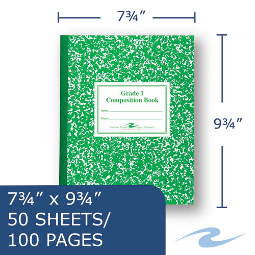 Image of Roaring Spring® ROA77920 Grade School Ruled Composition Book, Grade 1 Manuscript Format, Green Marble Cover, (50) 9.75 x 7.75 Sheets