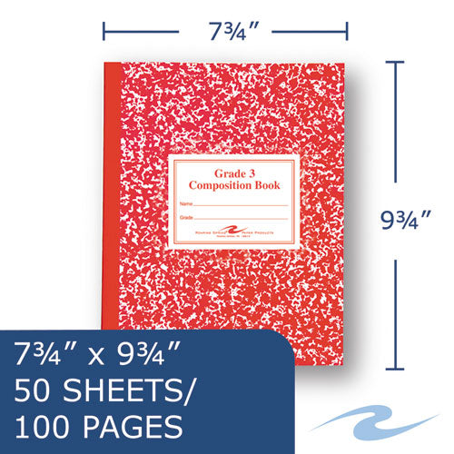 Image of Roaring Spring® ROA77922 Grade School Ruled Composition Book, Grade 3 Manuscript Format, Red Marble Cover, (50) 9.75 x 7.75 Sheets