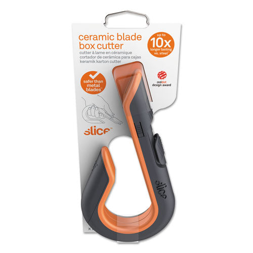 Image of slice® 10400 Box Cutters, Double Sided, Replaceable, 1.29" Carbon Steel Blade, 7" Nylon Handle, Gray/Orange