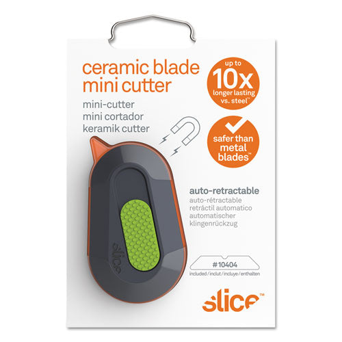 Image of slice® 10514 Mini Cutters, Replaceable Double-Sided 1.29" Ceramic Zirconium Oxide Blade, 2.5" Nylon Handle, Gray/Green