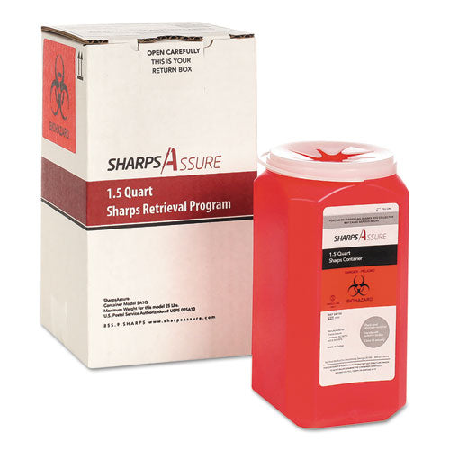 Image of Sharps Assure SC1Q424A1Q Sharps Retrieval Program Containers, 1.5 Qt, Plastic, Red