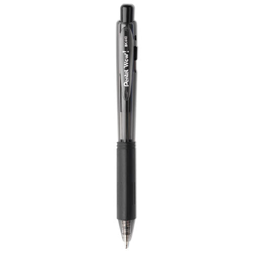 Image of Pentel® BK440-A WOW! Ballpoint Pen, Retractable, Medium 1 mm, Black Ink, Smoke/Black Barrel, Dozen
