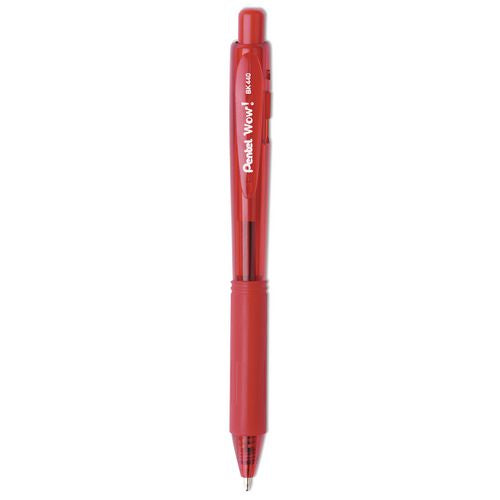 Image of Pentel® BK440-B WOW! Ballpoint Pen, Retractable, Medium 1 mm, Red Ink, Translucent Red/Red Barrel, Dozen