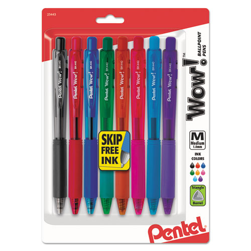 Image of Pentel® BK440CRBP8M Wow! Ballpoint Pen, Retractable, Medium 1 Mm, Assorted Ink And Barrel Colors, 8/pack