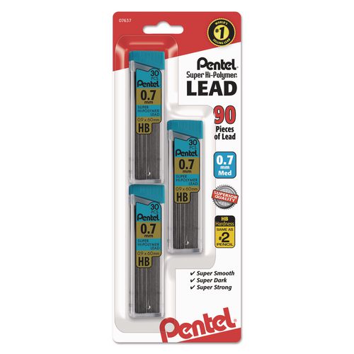 Image of Pentel® C27BPHB3-K6 Super Hi-Polymer Lead Refills, 0.7 Mm, Hb, Black, 30/tube, 3 Tubes/pack