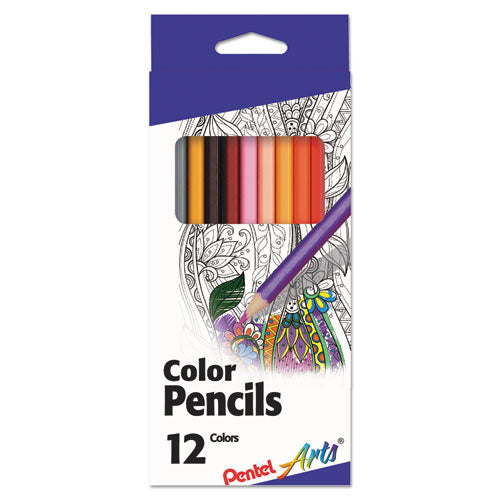 Image of Pentel Arts® CB8-12 Color Pencils, 1.98 mm, H (#3), Assorted Lead and Barrel Colors, Dozen