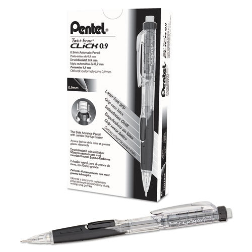 Image of Pentel® PD279TA Twist-Erase CLICK Mechanical Pencil, 0.9 mm, HB (#2), Black Lead, Black Barrel