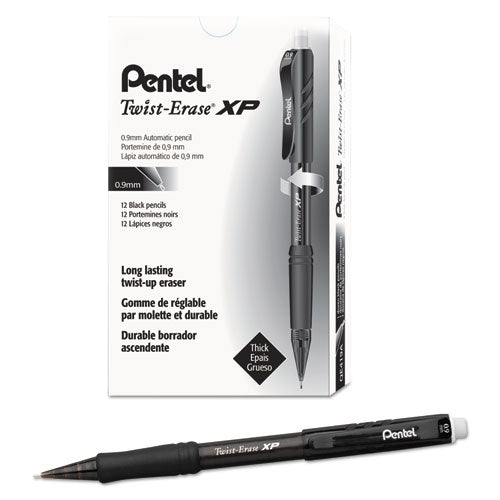 Image of Pentel® QE419A Twist-Erase EXPRESS Mechanical Pencil, 0.9 mm, HB (#2), Black Lead, Black Barrel, Dozen