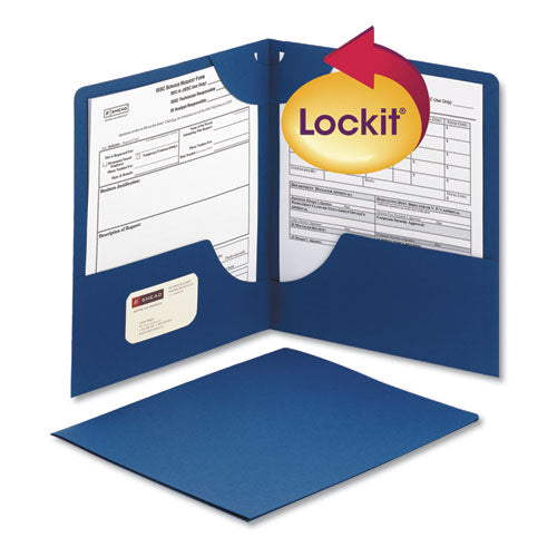 Image of Smead 87982 Lockit Two-Pocket Folders in Textured Stock, Accommodates (100) 11 x 8.5 Sheets, Dark Blue, 25/Box
