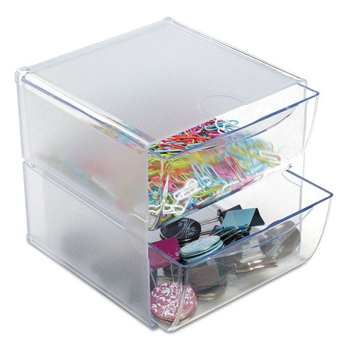 Image of deflecto® 350101 Stackable Cube Organizer, 2 Compartments, 2 Drawers, Plastic, 6 x 7.2 x 6, Clear