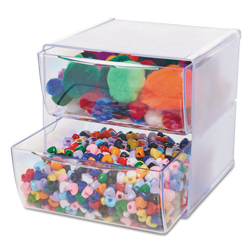 Image of deflecto® 350101 Stackable Cube Organizer, 2 Compartments, 2 Drawers, Plastic, 6 x 7.2 x 6, Clear