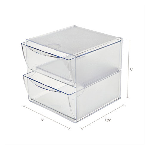 Image of deflecto® 350101 Stackable Cube Organizer, 2 Compartments, 2 Drawers, Plastic, 6 x 7.2 x 6, Clear