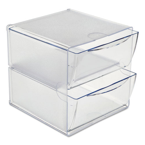 Image of deflecto® 350101 Stackable Cube Organizer, 2 Compartments, 2 Drawers, Plastic, 6 x 7.2 x 6, Clear