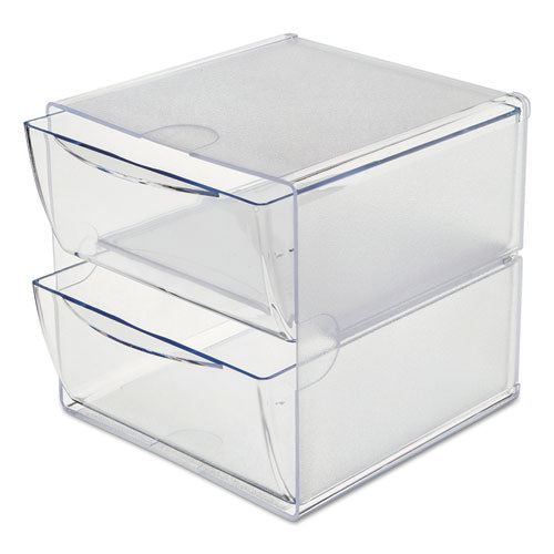 Image of deflecto® 350101 Stackable Cube Organizer, 2 Compartments, 2 Drawers, Plastic, 6 x 7.2 x 6, Clear