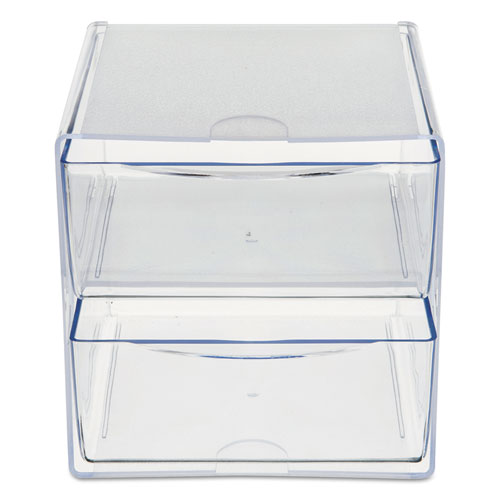 Image of deflecto® 350101 Stackable Cube Organizer, 2 Compartments, 2 Drawers, Plastic, 6 x 7.2 x 6, Clear