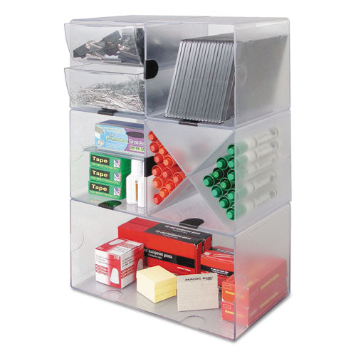 Image of deflecto® 350101 Stackable Cube Organizer, 2 Compartments, 2 Drawers, Plastic, 6 x 7.2 x 6, Clear