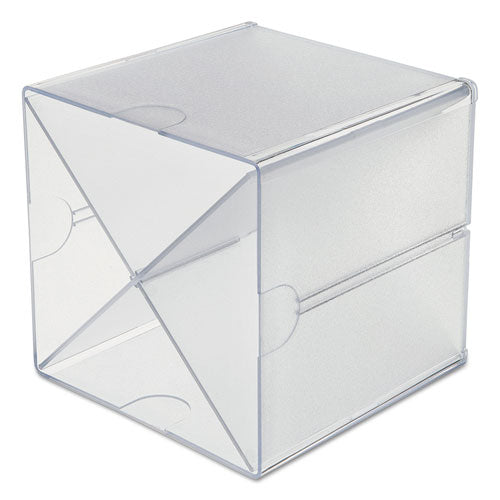 Image of deflecto® 350201 Stackable Cube Organizer, X Divider, 4 Compartments, Plastic, 6 x 7.2 x 6, Clear