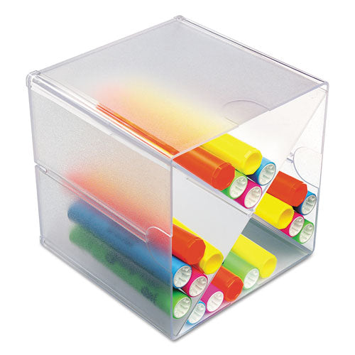 Image of deflecto® 350201 Stackable Cube Organizer, X Divider, 4 Compartments, Plastic, 6 x 7.2 x 6, Clear