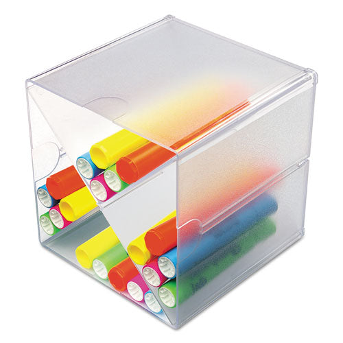 Image of deflecto® 350201 Stackable Cube Organizer, X Divider, 4 Compartments, Plastic, 6 x 7.2 x 6, Clear