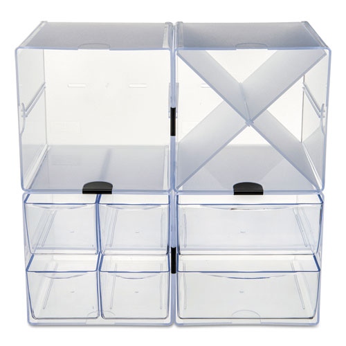 Image of deflecto® 350201 Stackable Cube Organizer, X Divider, 4 Compartments, Plastic, 6 x 7.2 x 6, Clear