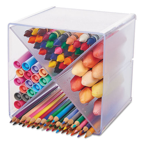 Image of deflecto® 350201 Stackable Cube Organizer, X Divider, 4 Compartments, Plastic, 6 x 7.2 x 6, Clear