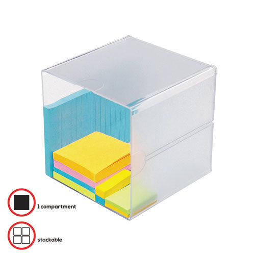 Image of deflecto® 350401 Stackable Cube Organizer, 1 Compartment, 6 x 6 x 6, Plastic, Clear