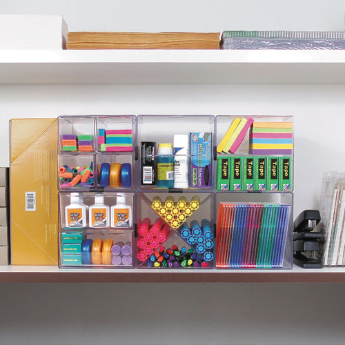 Image of deflecto® 350401 Stackable Cube Organizer, 1 Compartment, 6 x 6 x 6, Plastic, Clear