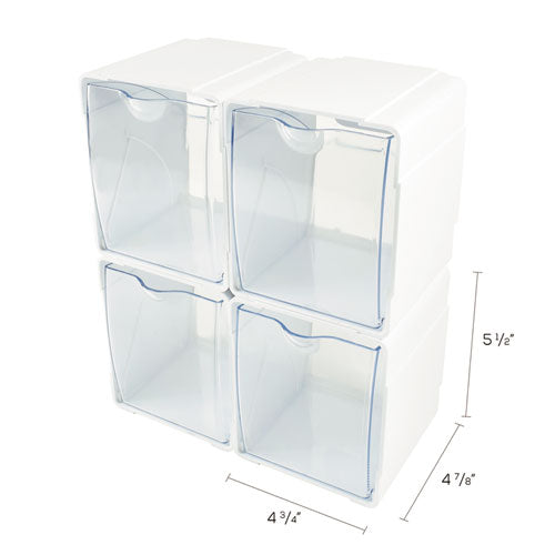 Image of deflecto® 421103 Tilt Bin Interlocking 4-Bin Organizer, Plastic, 4.63 x 4.88 x 5.5, White/Clear