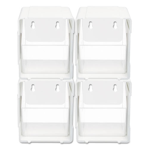 Image of deflecto® 421103 Tilt Bin Interlocking 4-Bin Organizer, Plastic, 4.63 x 4.88 x 5.5, White/Clear