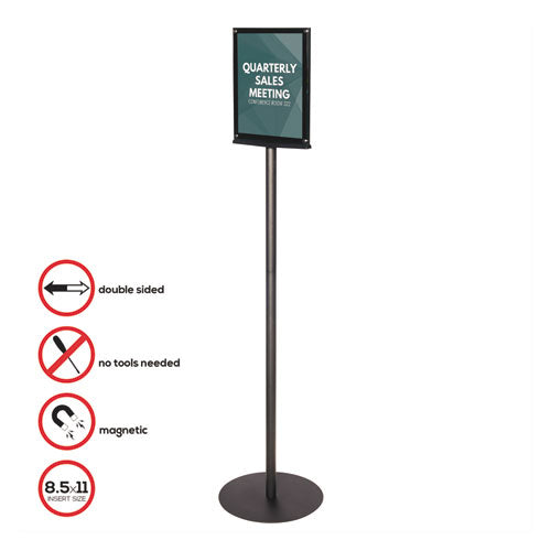 Image of deflecto® 692056 Double-Sided Magnetic Sign Display, 8.5 x 11 Insert, 56" Tall, Clear/Black