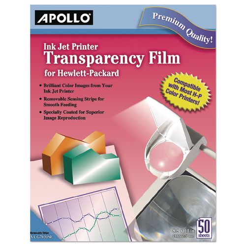 Image of Apollo® CG7031S Quick-Dry Color Inkjet Transparency Film With Handling Strip, 8.5 X 11, 50/box
