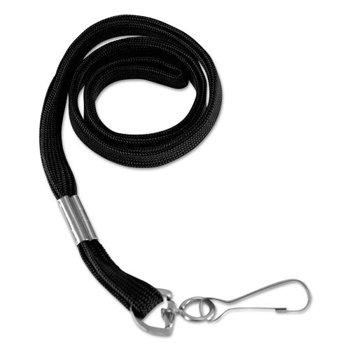 Image of SICURIX® 65619 Flat Lanyard, Metal Hook Fastener, 36", Nylon, Black, 100/Pack