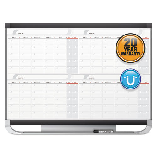 Image of Quartet® 4MCP43P2 Prestige 2 Magnetic Total Erase Four-Month Calendar, 48" x 36", White Surface, Graphite Gray Fiberboard/Plastic Frame