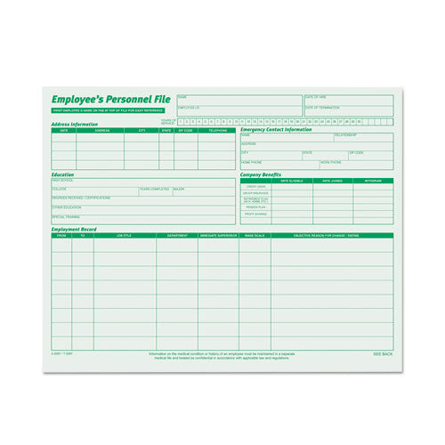 Image of TOPS 3287 Employee's Record File Folder, Straight Tabs, Letter Size, Index Stock, Green, 20/Pack