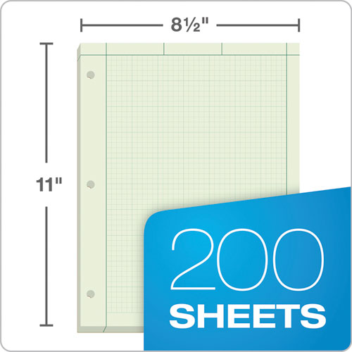 Image of TOPS 35502 Engineering Computation Pads, Green Cover, Quadrille Rule (5 sq/in, 1 sq/in), (200) Green-Tint 8.5 x 11 Sheets