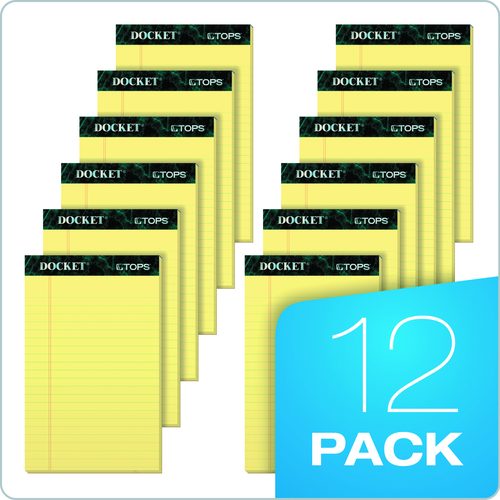 Image of TOPS Docket Ruled Perforated Pads, Wide/Legal Rule, (50) Canary Yellow 8.5 x 14 Sheets, 12/Pack