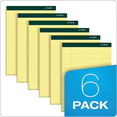 Image of TOPS 63376 Double Docket Ruled Pads, Narrow Rule, (100) Canary Yellow 8.5 x 11 Sheets, 6/Pack