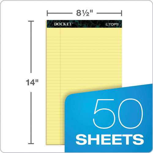 Image of TOPS Docket Ruled Perforated Pads, Wide/Legal Rule, (50) Canary Yellow 8.5 x 14 Sheets, 12/Pack