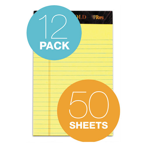 Image of TOPS 63900 Docket Gold Ruled Perforated Pads, Narrow Rule, (50) Canary Yellow 5 x 8 Sheets, 12/Pack