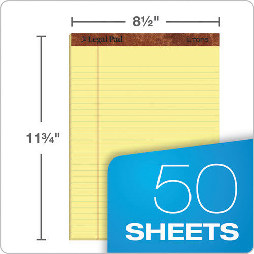 Image of TOPS The Legal Pad Ruled Perforated Pads, Wide/Legal Rule, (50) Canary 8.5 x 11 Sheets, Dozen
