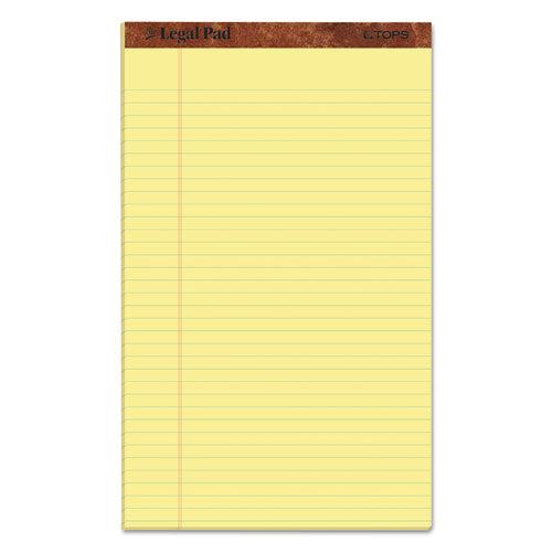 Image of TOPS The Legal Pad Plus Ruled Perforated Pads, 40 pt. Back, Wide/Legal Rule, 50 Canary-Yellow 8.5 x 14 Sheets, Dozen
