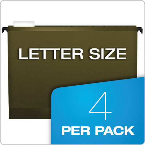 Image of Pendaflex® 09217 SureHook Hanging Pocket File, Letter Size, 1/5-Cut Tabs, Standard Green, 4/Pack