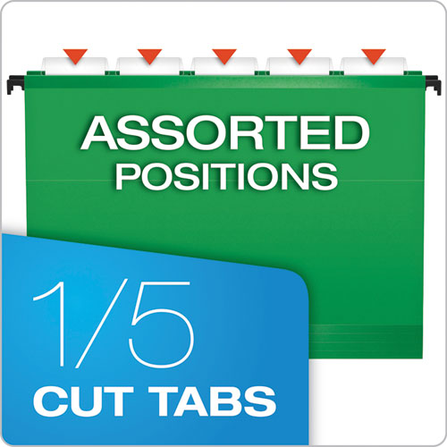 Image of Pendaflex® 6152 1/5 BGR SureHook Hanging Folders, Letter Size, 1/5-Cut Tabs, Bright Green, 20/Box