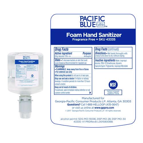 Image of Georgia Pacific® Professional 43335 Pacific Blue Ultra Foam Hand Sanitizer Refill For Manual Dispensers, 1,000 Ml, Fragrance-Free, 4/carton