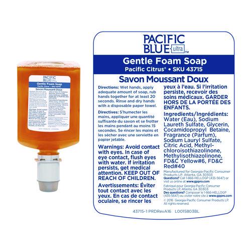 Image of Georgia Pacific® Professional 43715 Pacific Blue Ultra Foam Soap Manual Dispenser Refill, Pacific Citrus Scent, 1,200 mL, 4/Carton