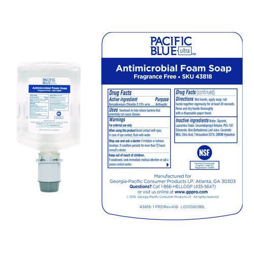Image of Georgia Pacific® Professional 43818 Pacific Blue Ultra Foam Soap Manual Dispenser Refill, Antimicrobial, Unscented, 1,200 mL, 4/Carton