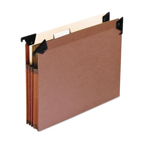 Image of Pendaflex® 45422 Premium Expanding Hanging File Pockets with Swing Hooks and Dividers, 3 Dividers with 1/5-Cut Tabs, Letter Size, Brown, 5/Box