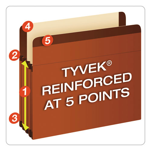 Image of Pendaflex® 085565 Premium Reinforced Expanding File Pockets, 5.25" Expansion, Legal Size, Red Fiber, 5/box
