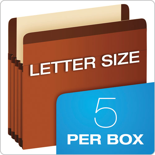 Image of Pendaflex® 085565 Premium Reinforced Expanding File Pockets, 5.25" Expansion, Legal Size, Red Fiber, 5/box