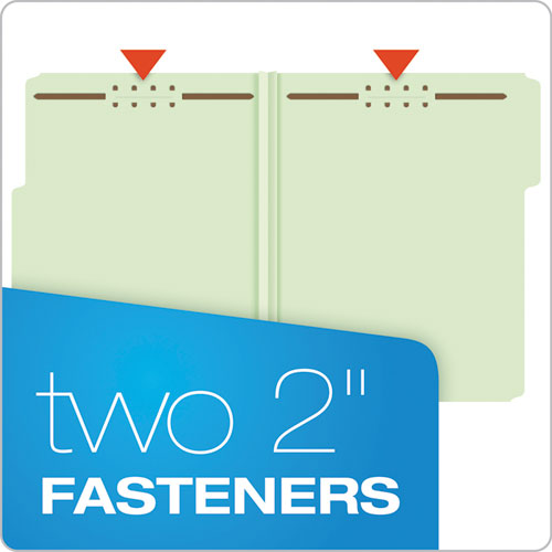 Image of Pendaflex® 17178EE Heavy-Duty Pressboard Folders with Embossed Fasteners, 1/3-Cut Tab, Expands 1", 2 Fasteners, Letter Size, Green, 25/Box